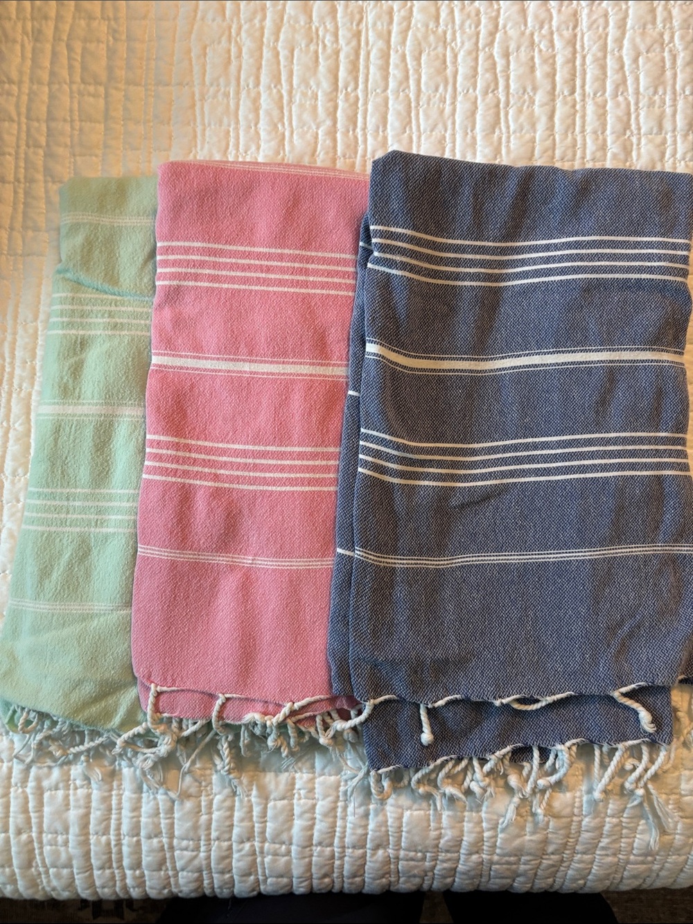 Striped Cotton Turkish Towels - Blue, Pink, Mint